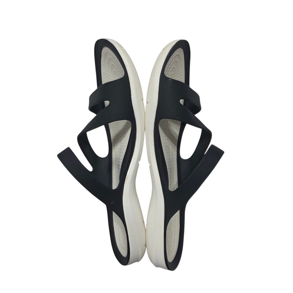 Crocs Swiftwater Sandal Womens 9 Black White Strappy Comfort Slip On - Picture 7 of 10